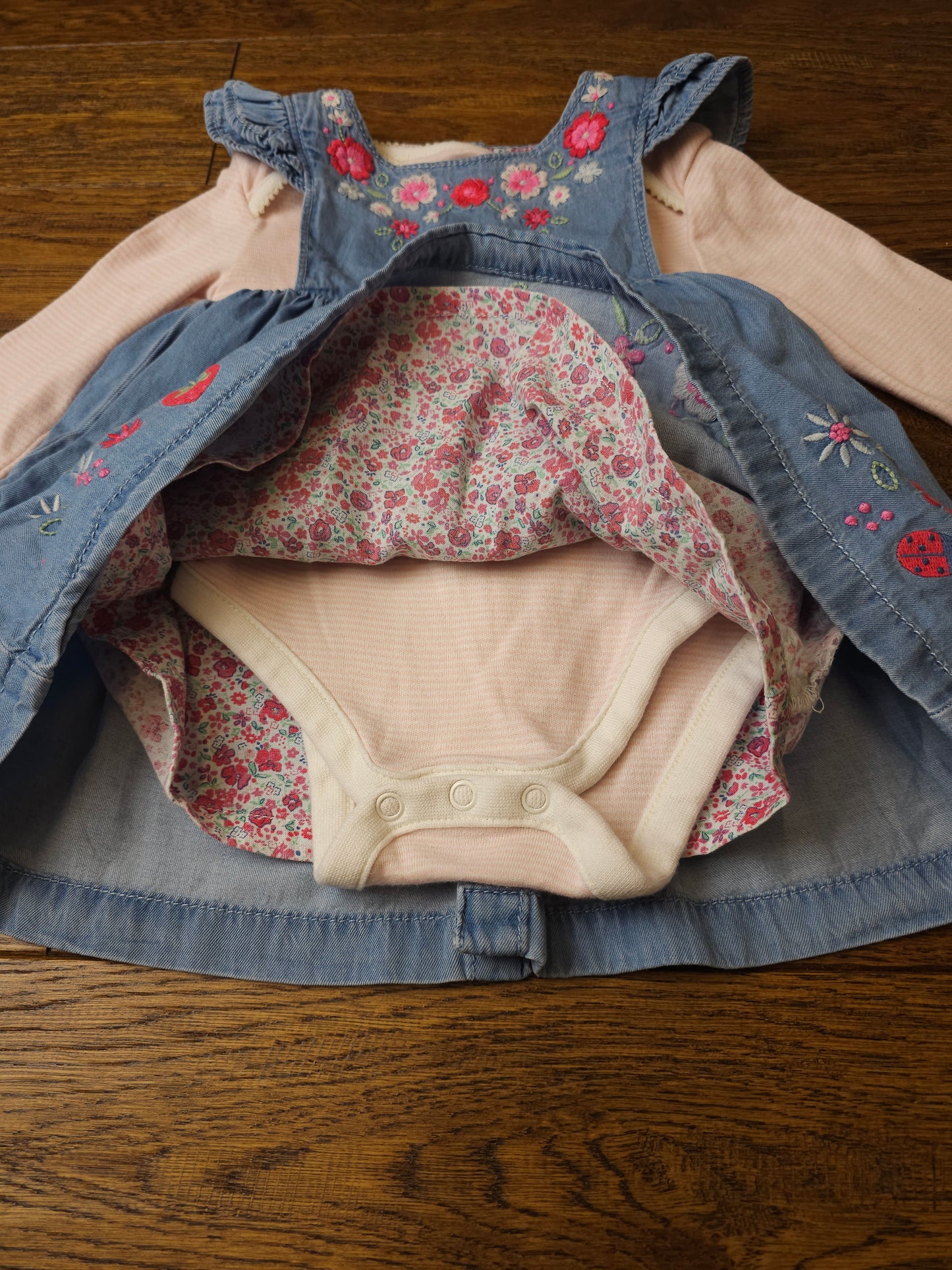 Mothercare Embroidered Denim Style Dress Outfit