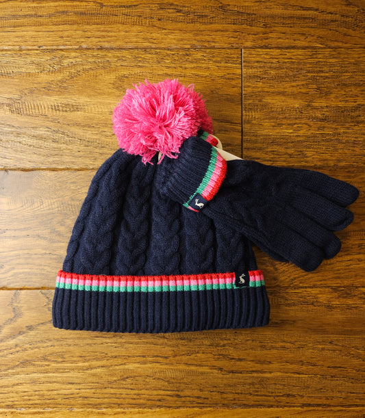Joules Cable Knit Hat and Gloves Set 3-7 Years, 8-12 Years