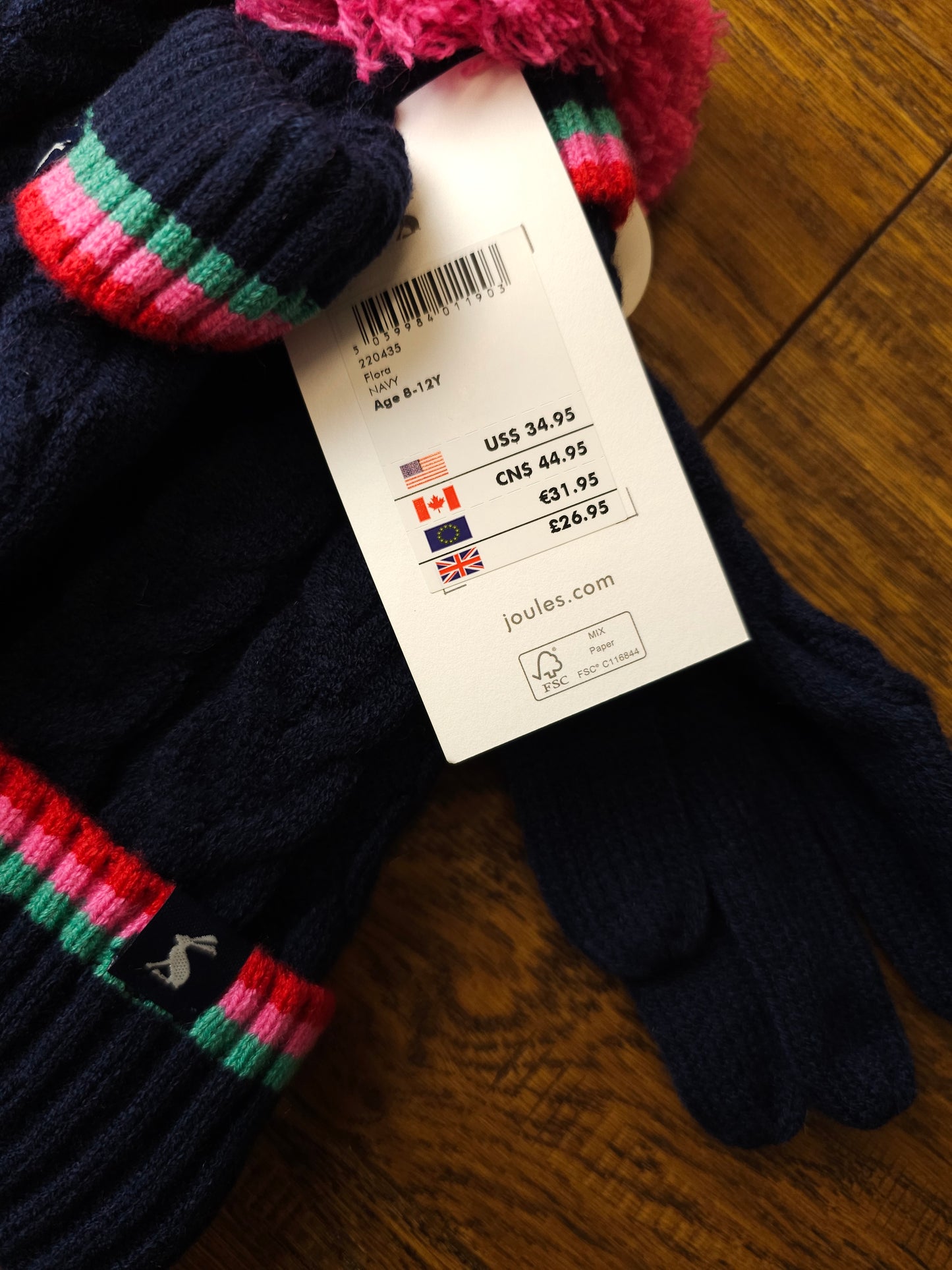 Joules Cable Knit Hat and Gloves Set 3-7 Years, 8-12 Years