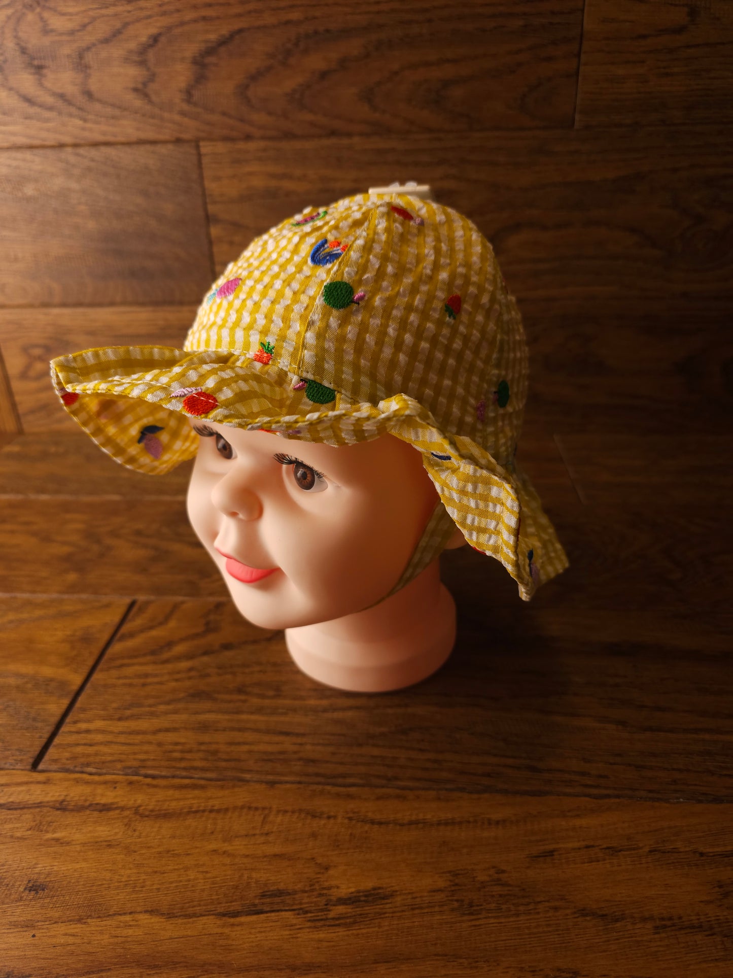 Next Gingham Embroidered Hat with strap 3-6 Months