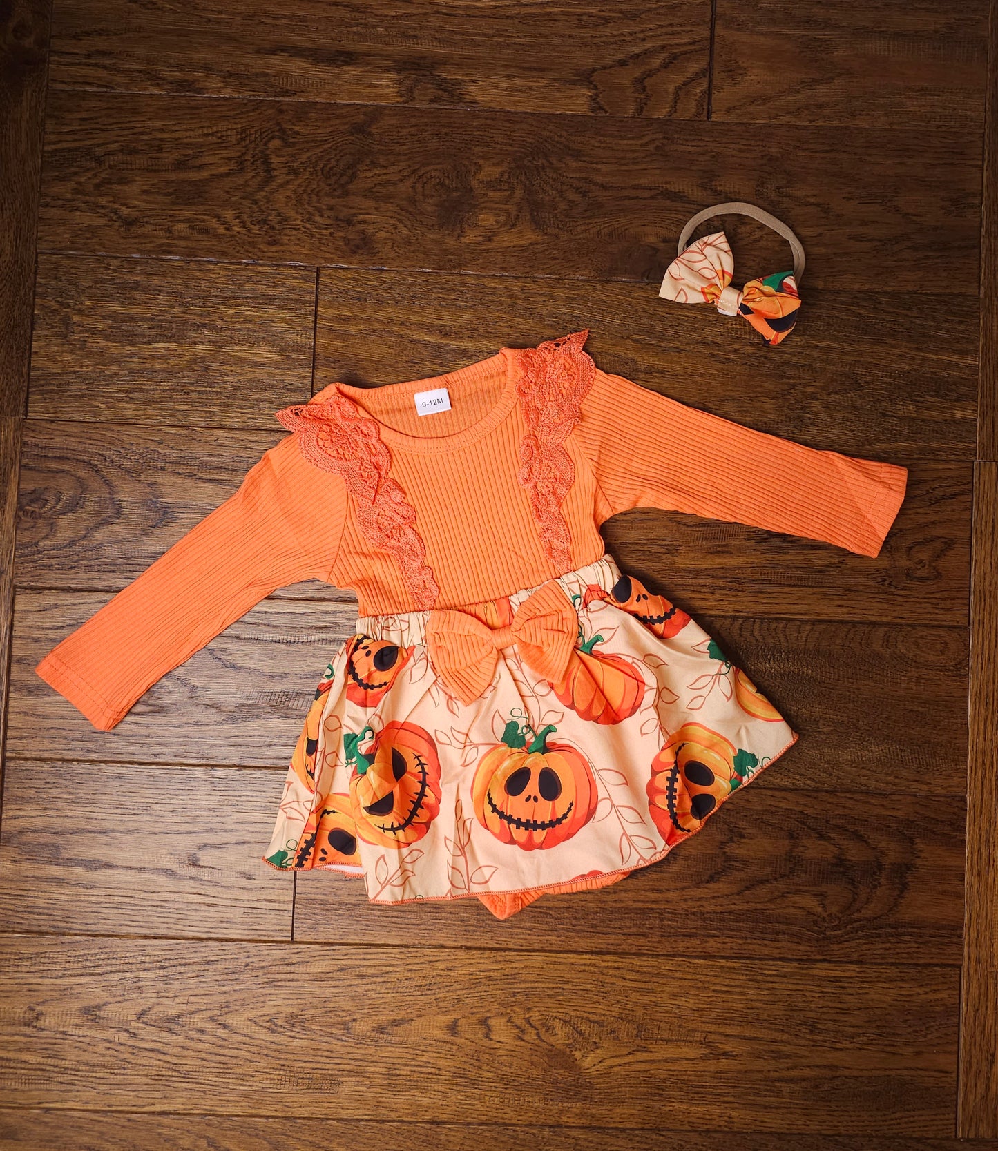 PatPat Halloween Pumpkin Romper Dress With Matching Headband Bow 0-3 Months, 3-6 Months, 6-9 Months, 9-12 Months, 12-18 Months