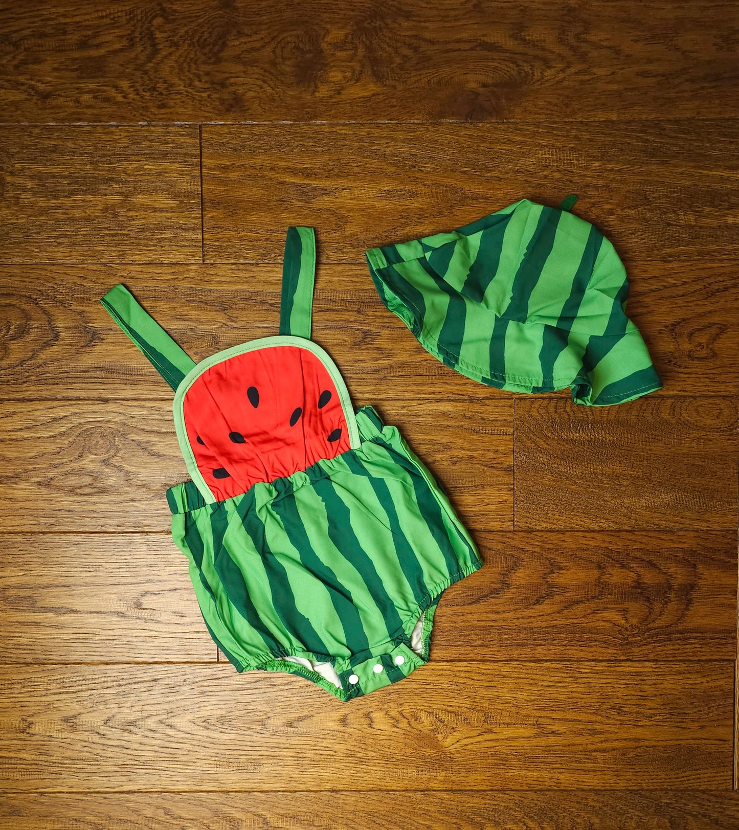 PatPat Watermelon Romper With Matching Hat 0-3 Months, 3-6 Months, 6-9 Months, 9-12 Months 12-18 Months