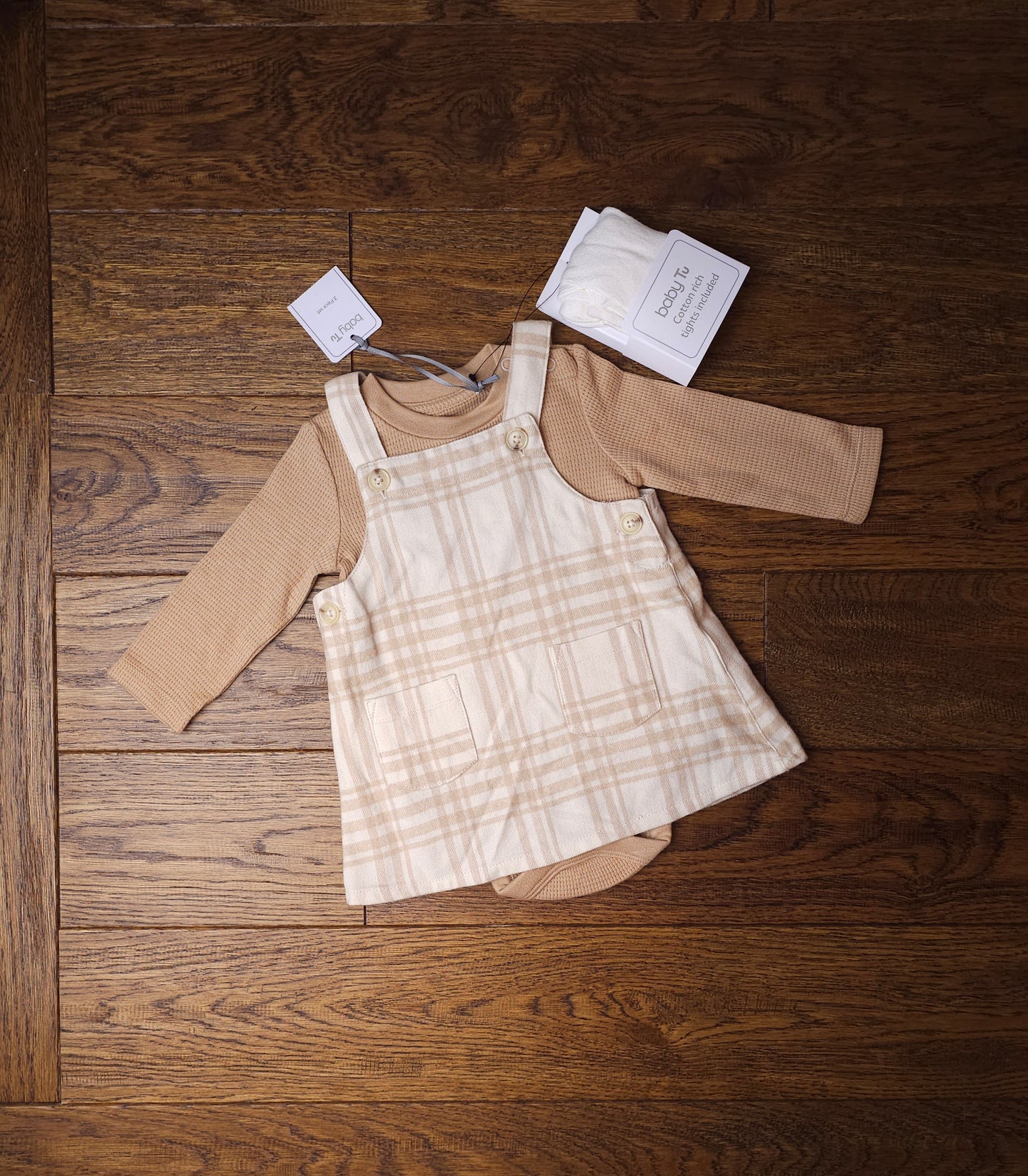 TU 100% Cotton Plaid Dress Outfit with Tights 0-3 Months