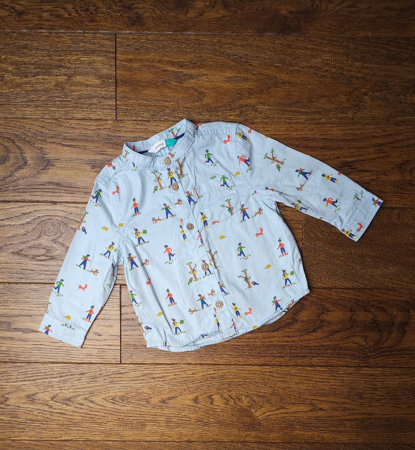 John Lewis Autumn Forest Walk Print Grandad Collar Shirt 6-9 Months