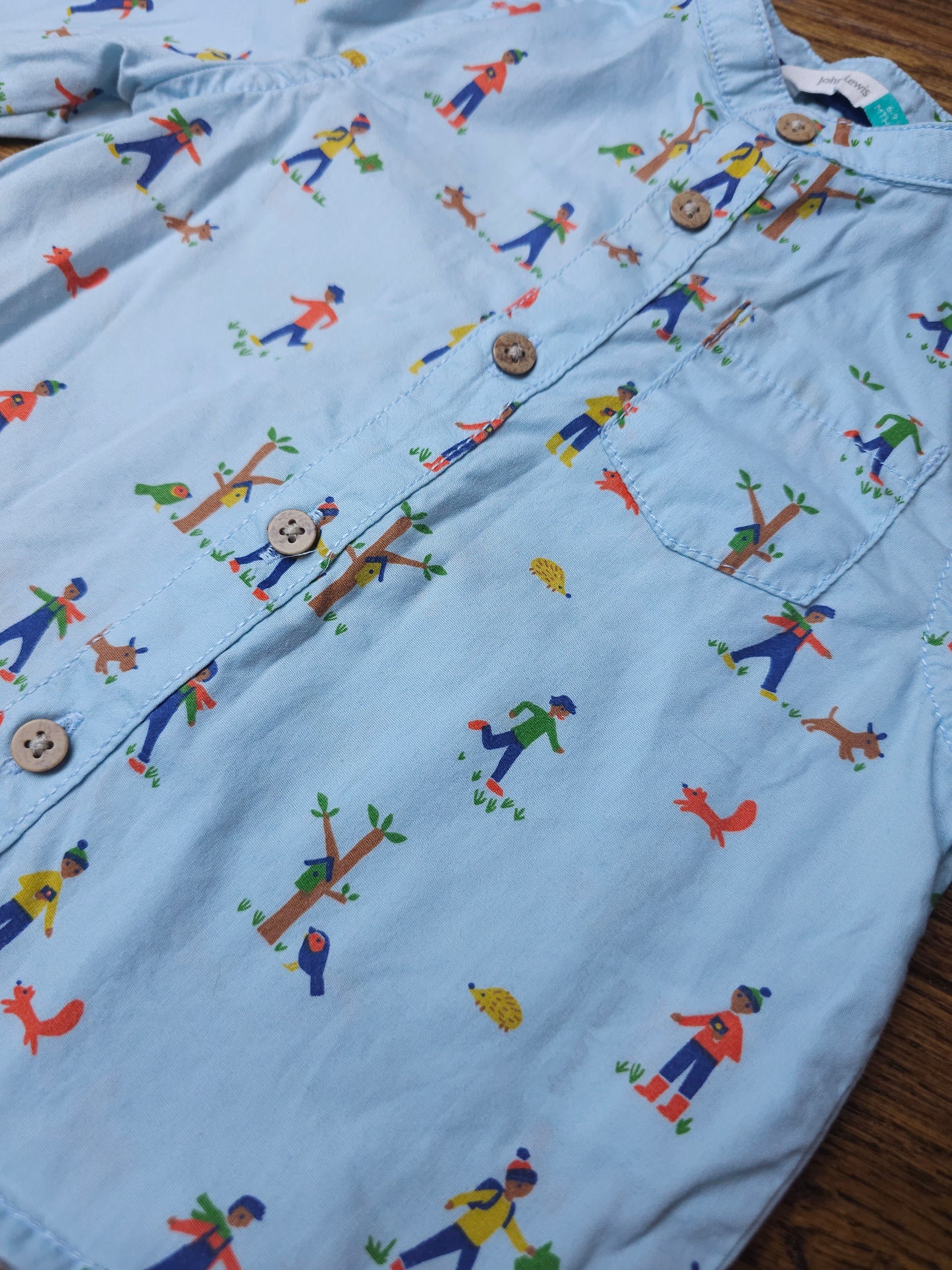 John Lewis Autumn Forest Walk Print Grandad Collar Shirt 6-9 Months