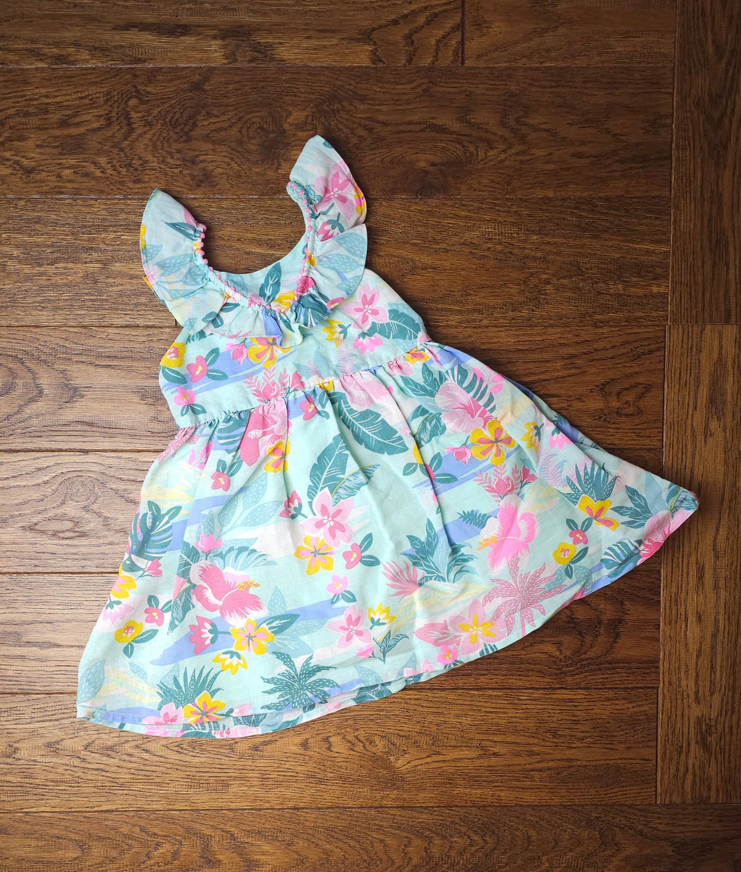 Monsoon Lined Linen Floral Dress 2-3 Years