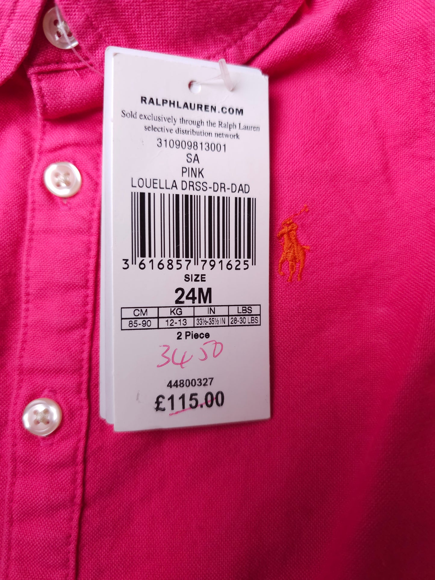 Ralph Lauren Louella Shirt Dress With Matching Bloomers and Belt 18-24 Months RRP £115