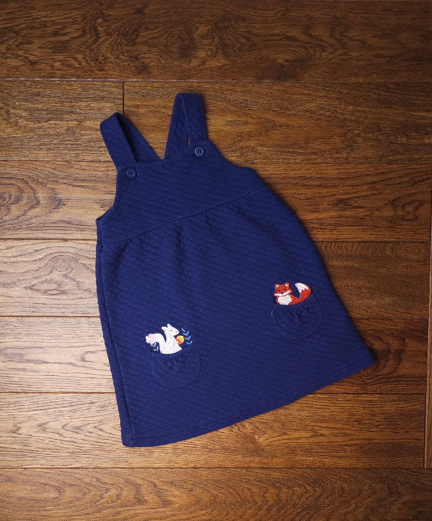 Jojo Maman Quilted Texture Squirrel Fox Pinafore Dress 3-4 Years