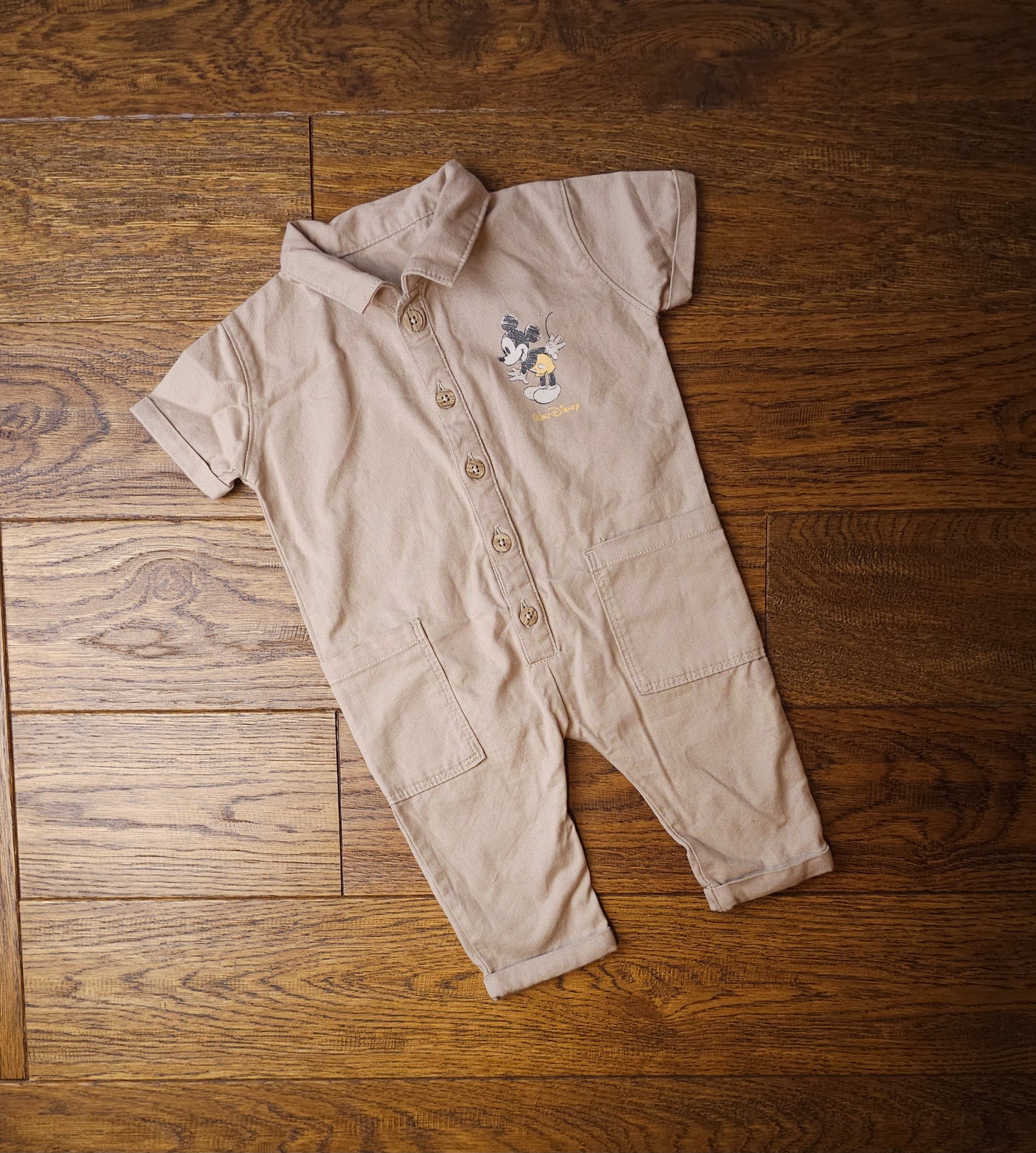 George Disney Mickey Mouse Boiler Suit Style Romper with Back Motif 0-3 Months
