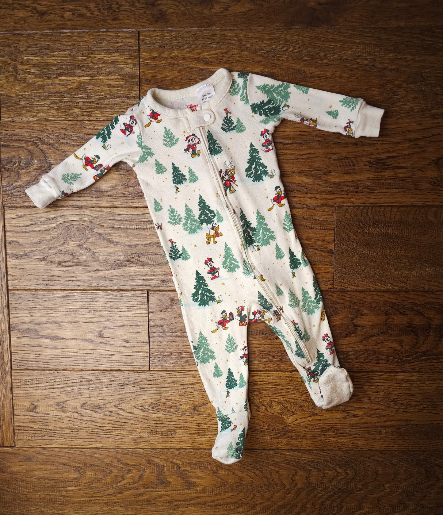 Disney Store Mickey and Minnie Mouse and Friends Zipped Christmas Sleepsuit 6-9 Months