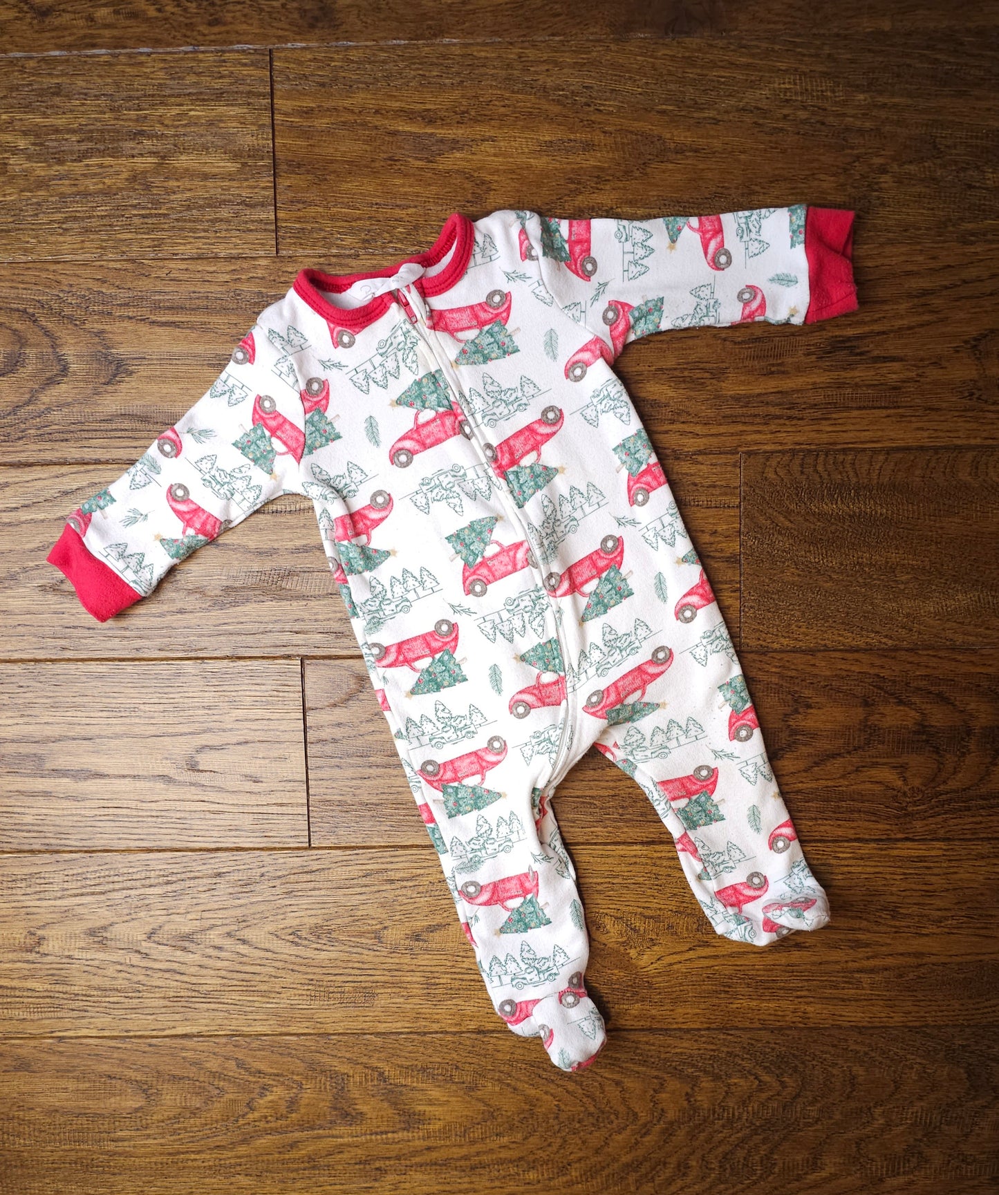 René Rofé Zipped Christmas Tree Car Sleepsuit 6-9 Months