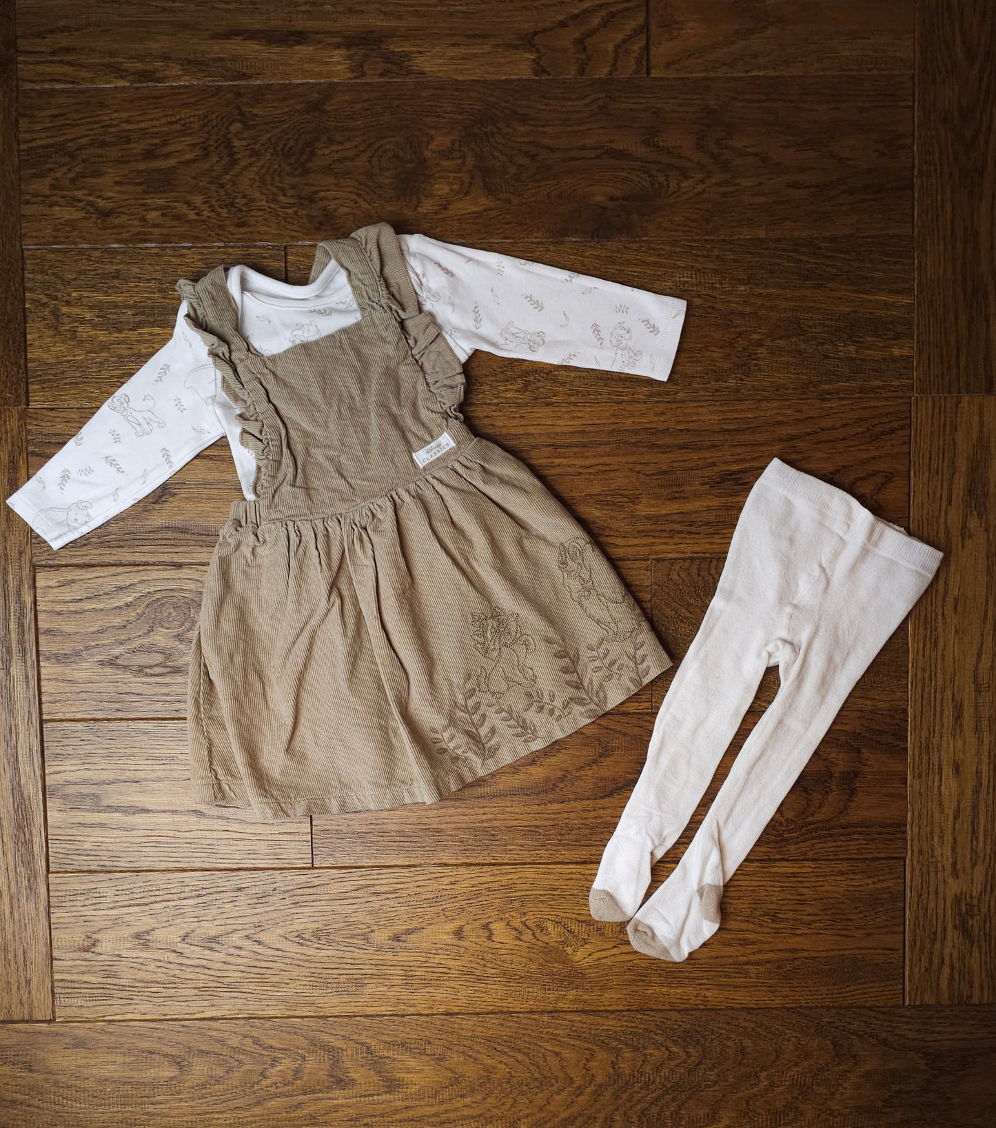 Mothercare Disney Classics Embroidered Cord Dress Outfit Set with Tights 6-9 Months