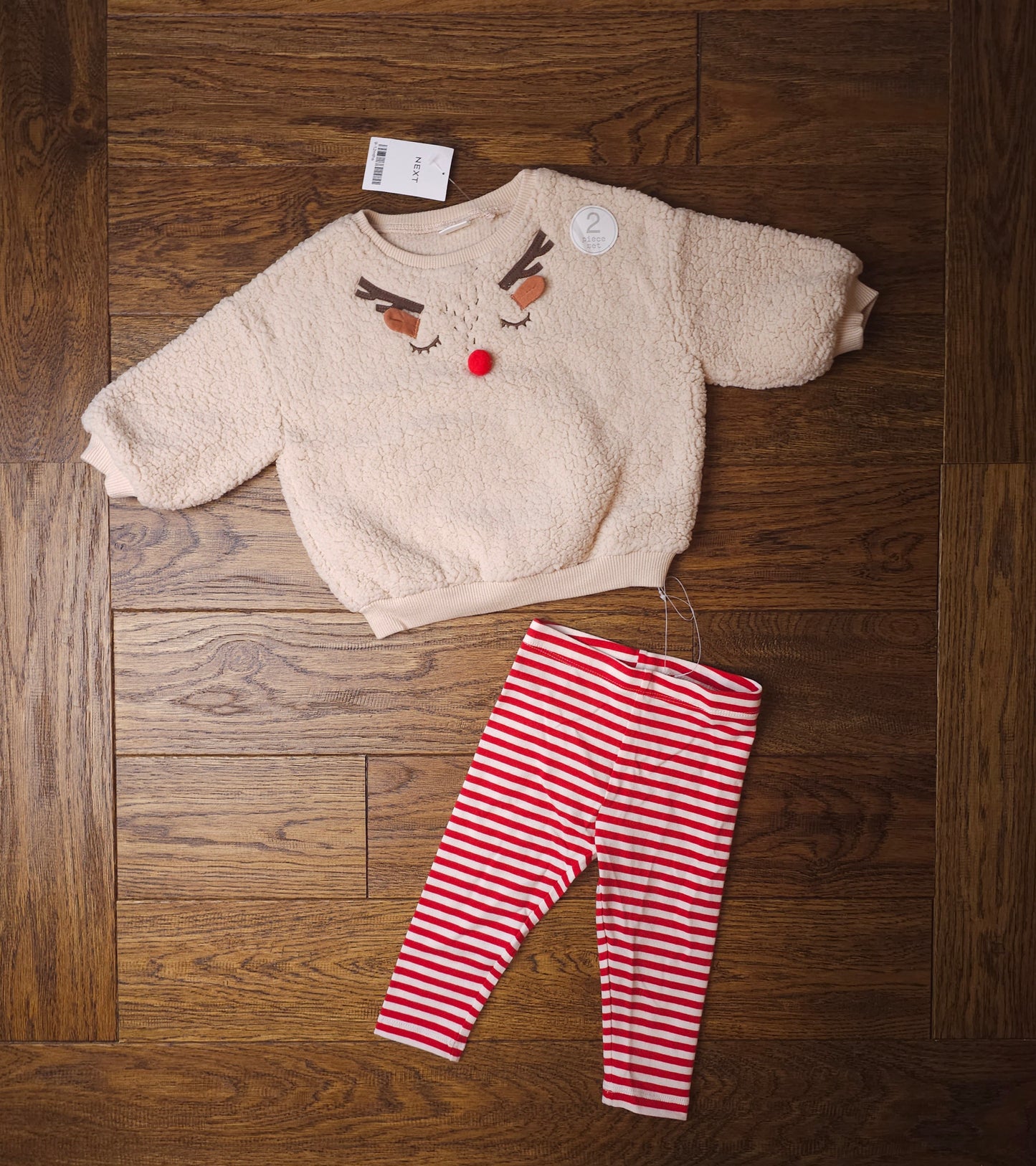 Next Rudolph Reindeer Fluffy Jumper and Leggings Christmas Outfit Set 3-6 Months, 6-9 Months, 9-12 Months