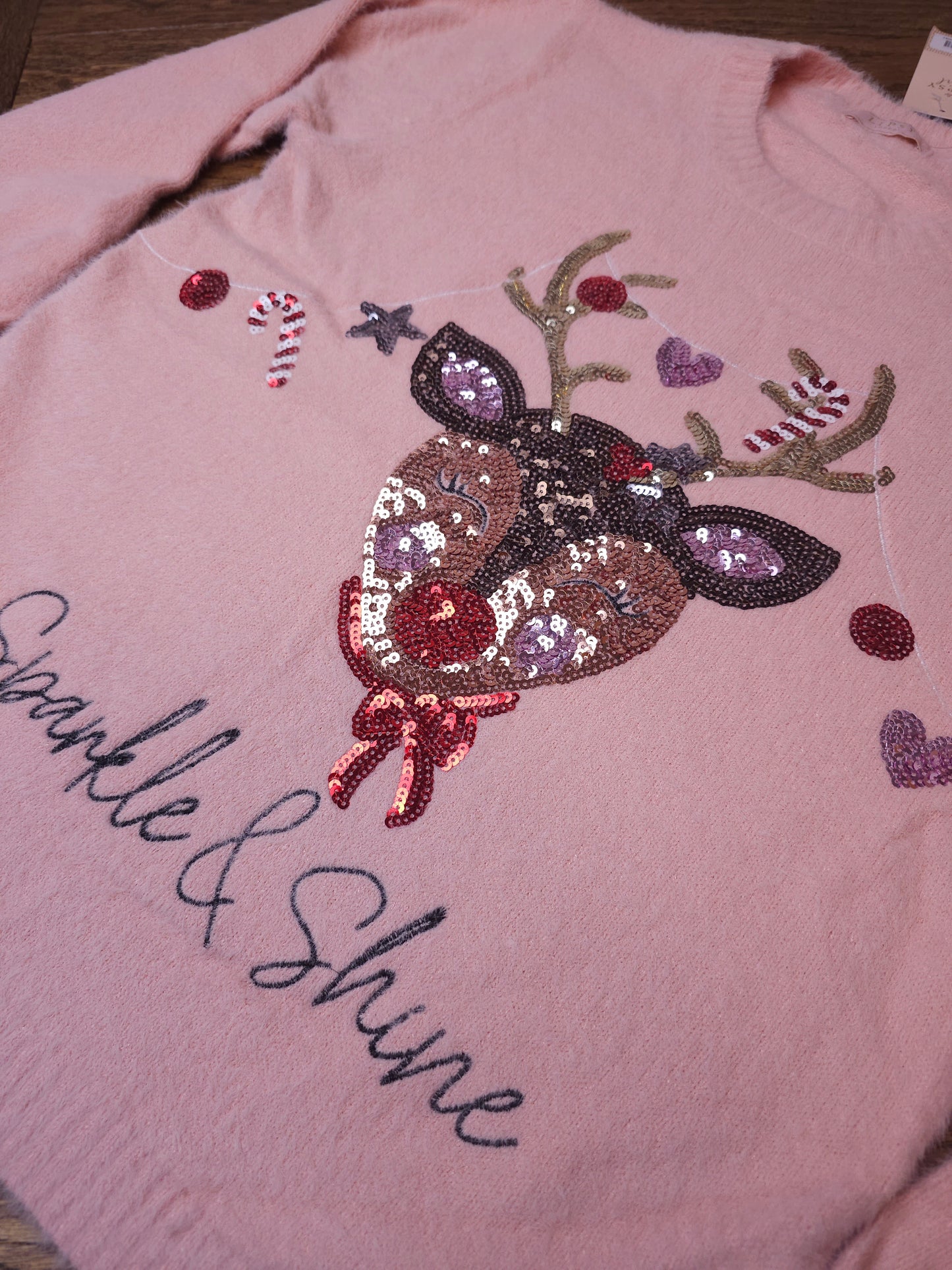 Lipsy Super Soft Sequin Detail Rudolph Reindeer Christmas Jumper 13-14 Years