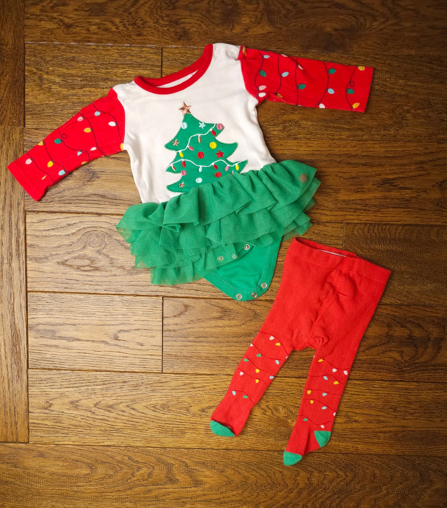 TU Pom Pom Christmas Tree Dress and Tights 0-3 Months