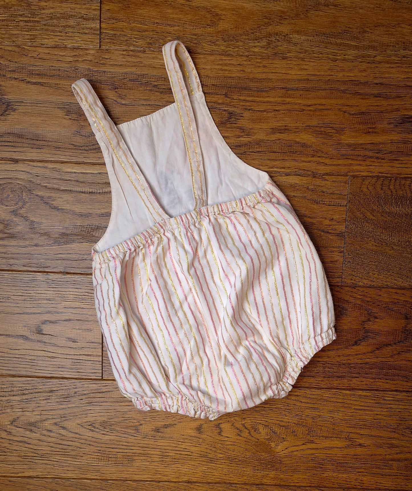 Marks and Spencer Lined Embroidered Striped Romper 12-18 Months.
