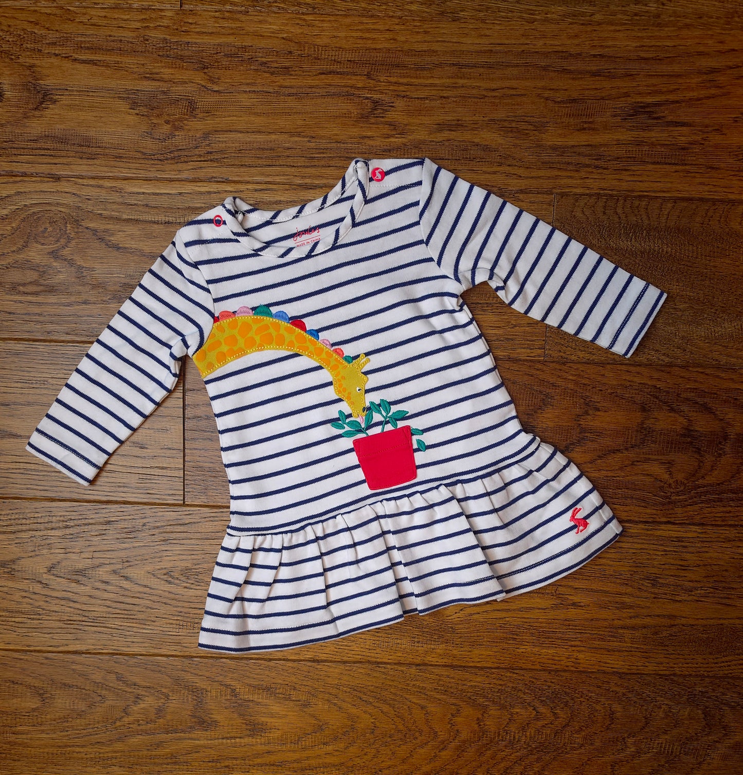 Joules Embroidered Giraffe Breton Dress 0-3 Months.
