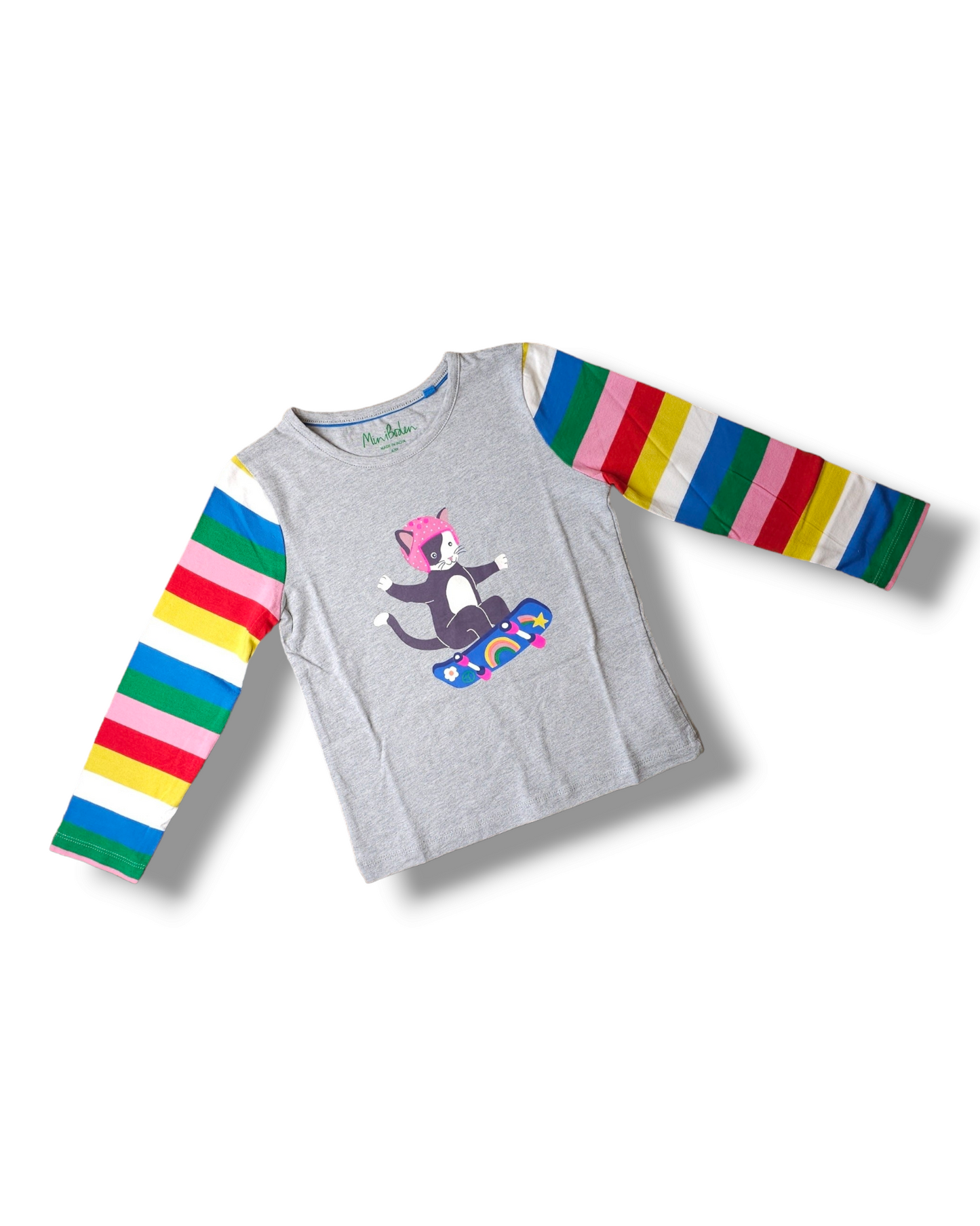 Boden Skateboard Cat Rainbow Stripe Top 4-5 Years, 5-6 Years, 6-7 Years, 7-8 Years