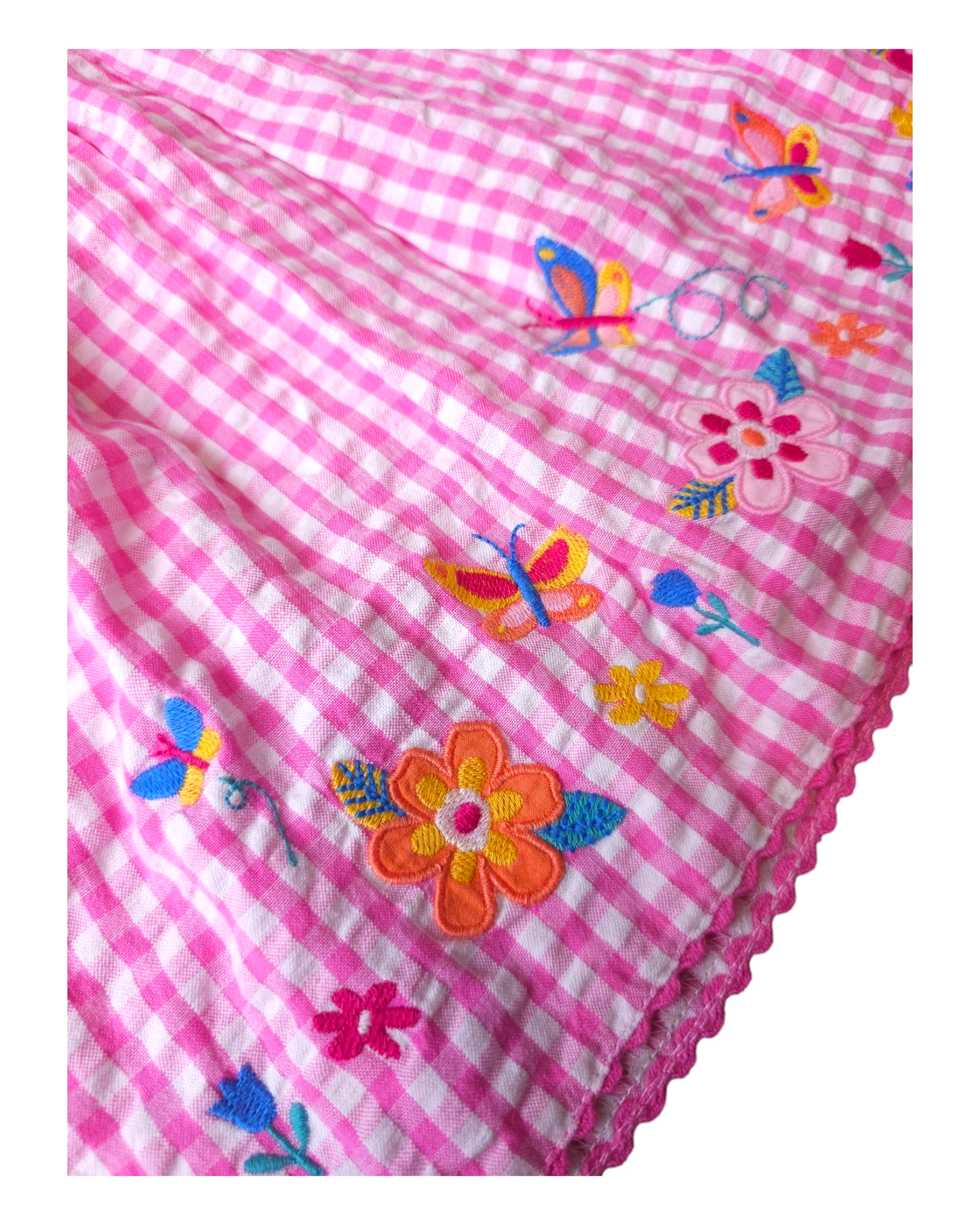 Jojo Maman Embroidered Floral Butterfly Gingham Dress 6-12 Months