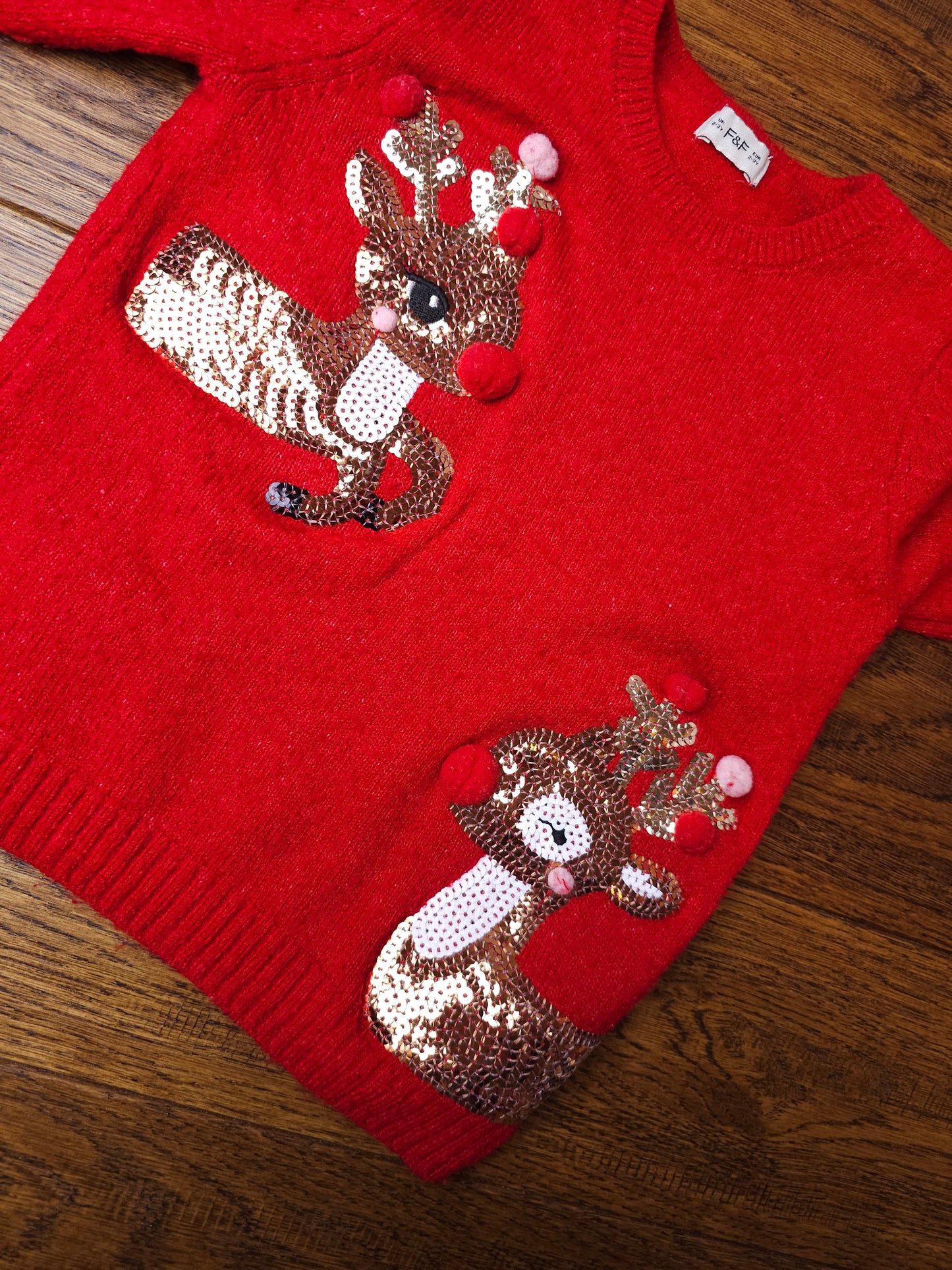 F&F Sequin Reindeer Christmas Jumper 2-3 Years