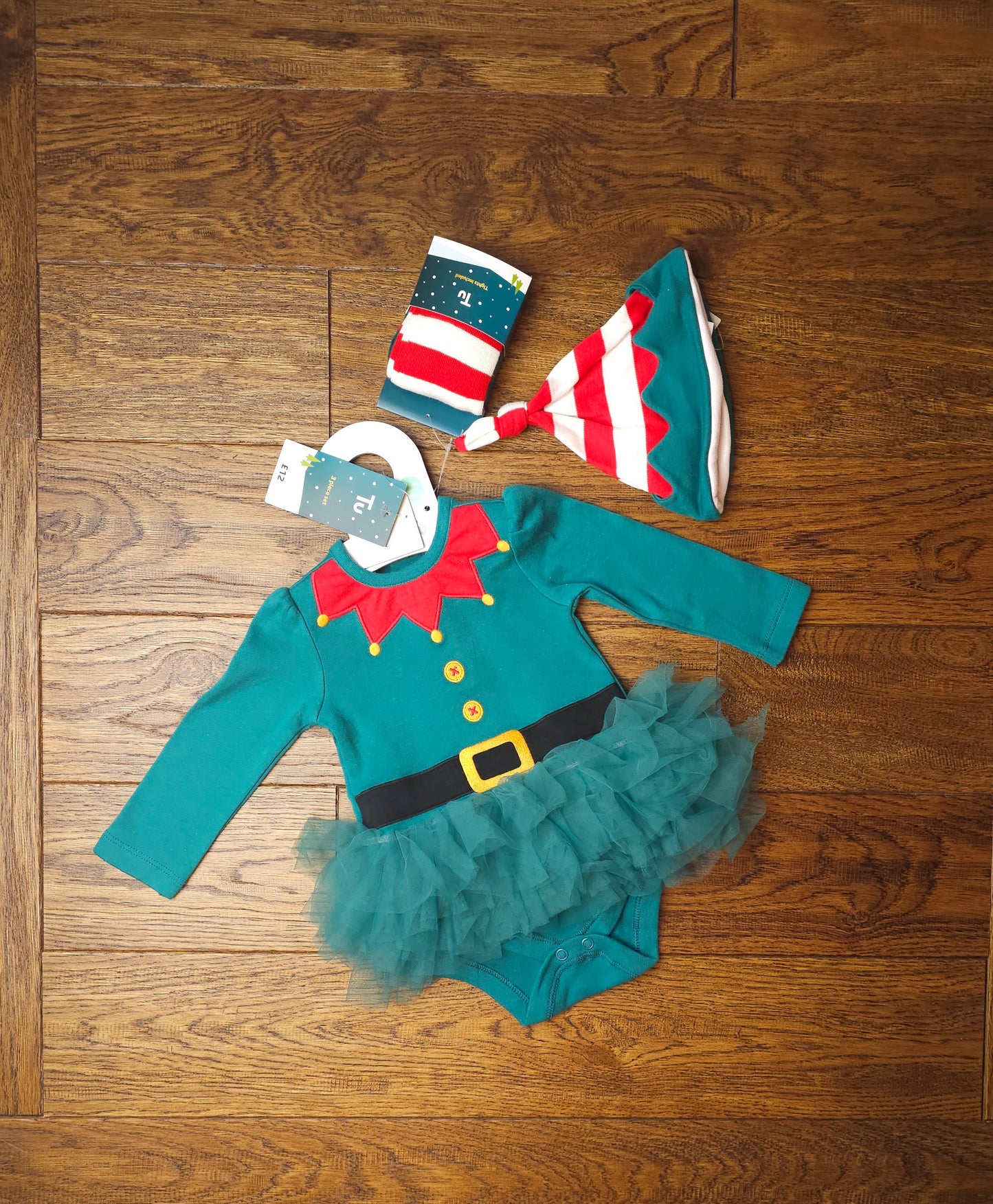 Elf Christmas Outfit With Hat and Tights 0-3 Months, 3-6 Months