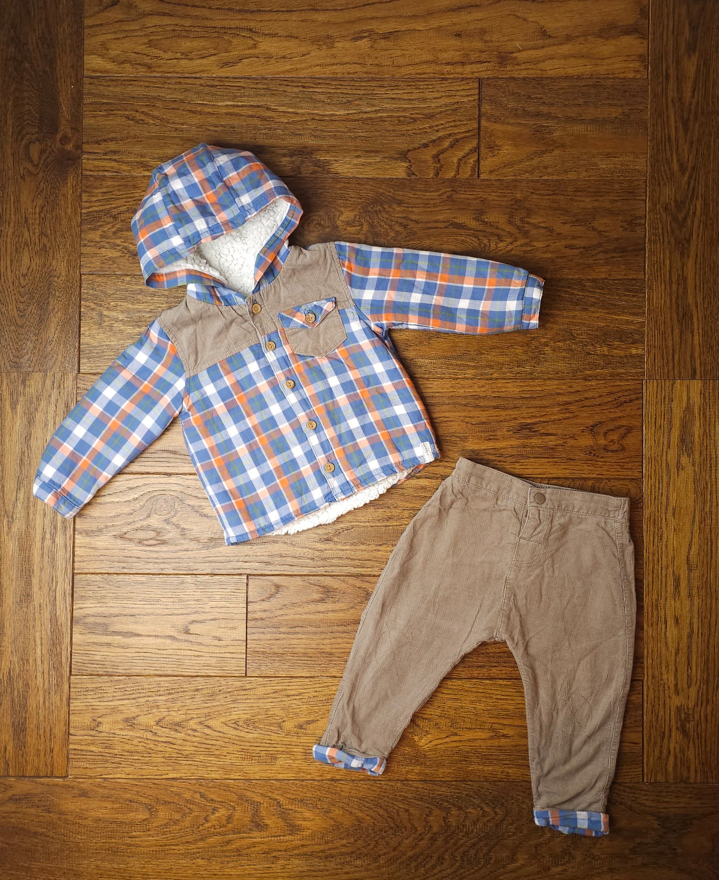 Mothercare Lumberjack Shirt Jacket and Lined Cord Trousers Outfit Set 9-12 Months