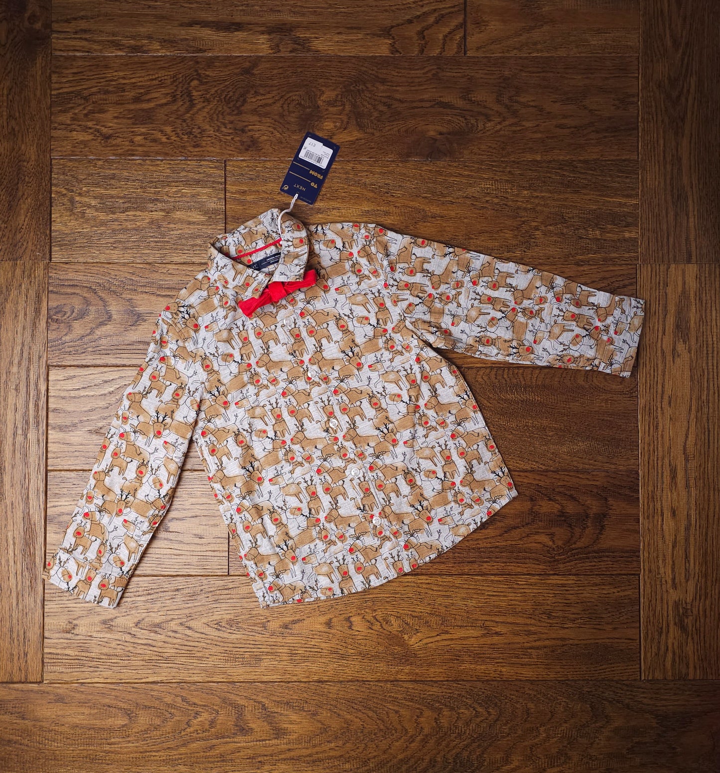 Next Rudolph Reindeer Christmas Shirt With Bow Tie 3-4 Years