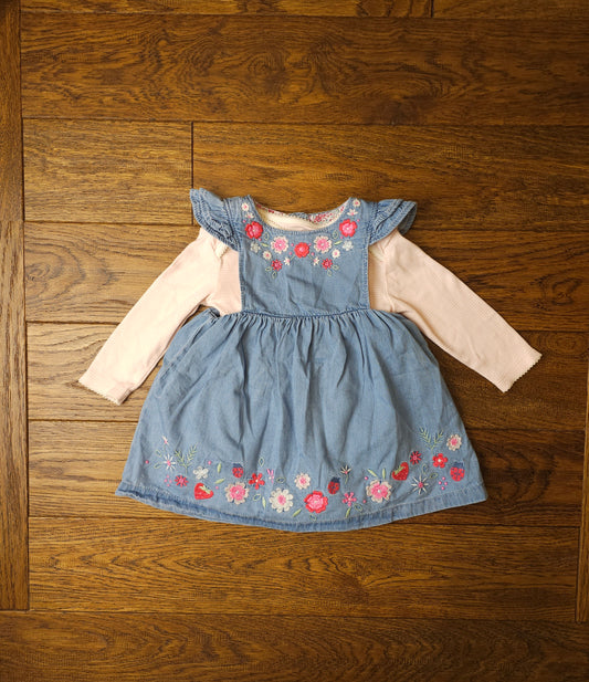 Mothercare Embroidered Denim Style Dress Outfit