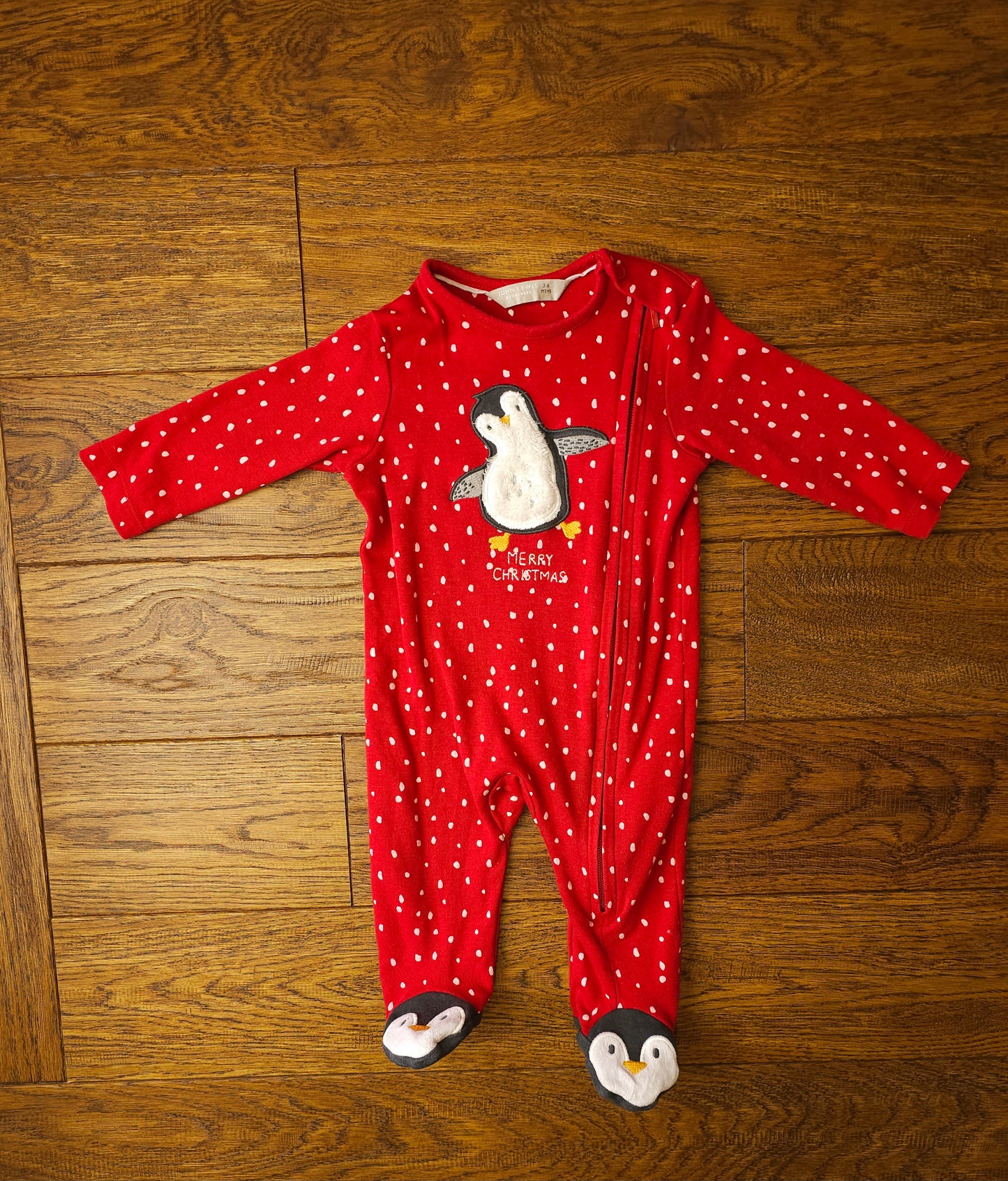 John Lewis Christmas Penguin Sleepsuit 3-6 Months