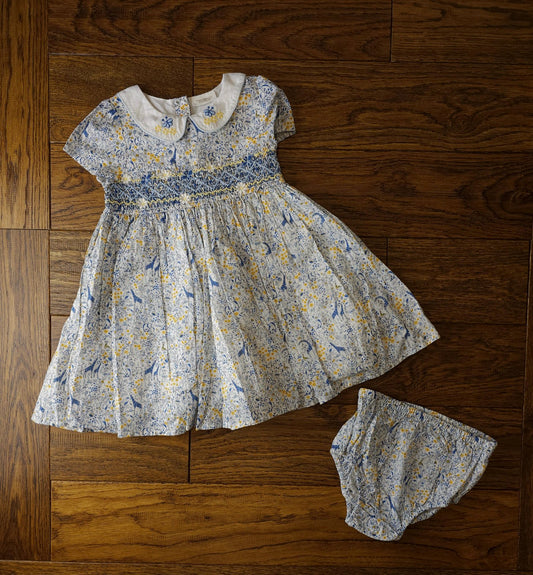 Next Floral Elephant Giraffe Collared Dress and Bloomers Set