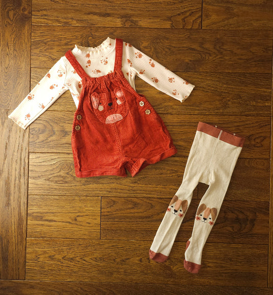 Next Dog Cord Dungaree Outfit 3-6 Months