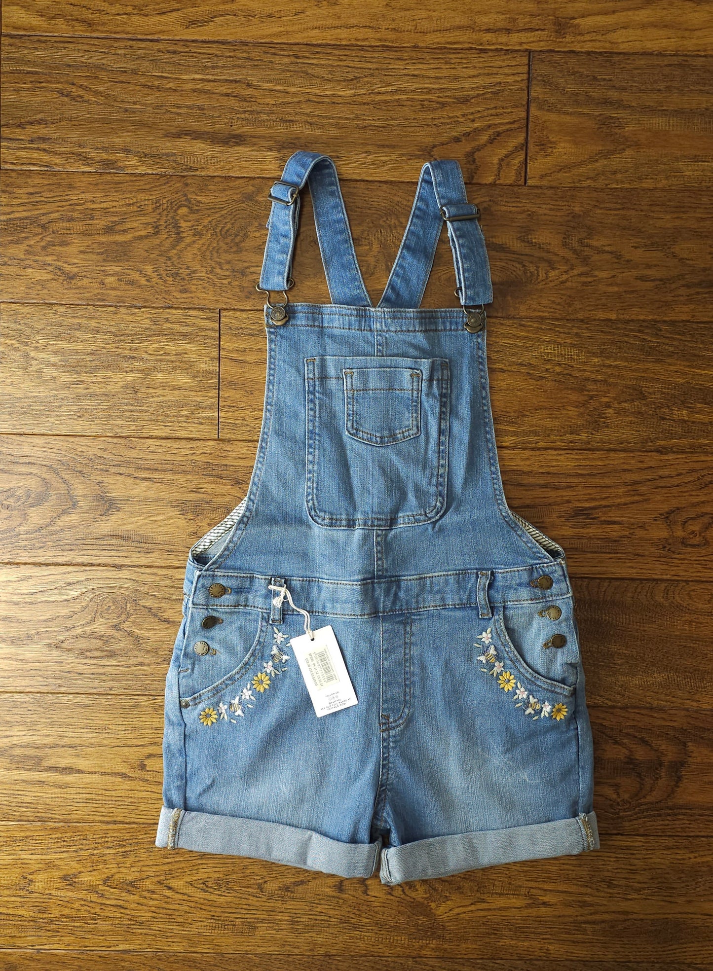 FatFace Embroidered Flower Bee Short Dungarees