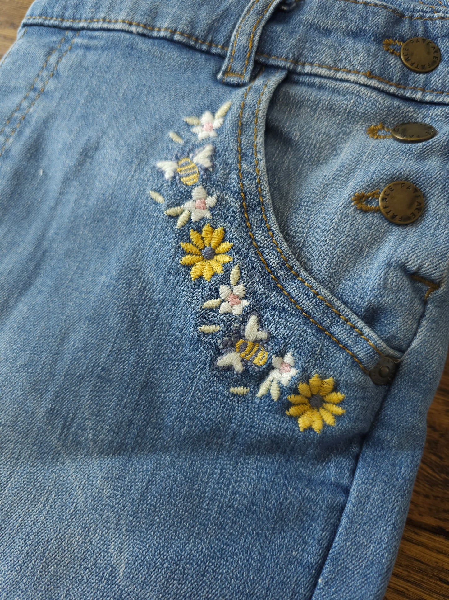 FatFace Embroidered Flower Bee Short Dungarees