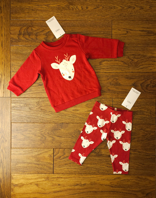 Marks and Spencer Reindeer Jumper and Bottoms Set