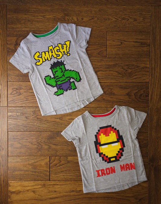 2x Official Marvel T-Shirts Iron Man and Hulk