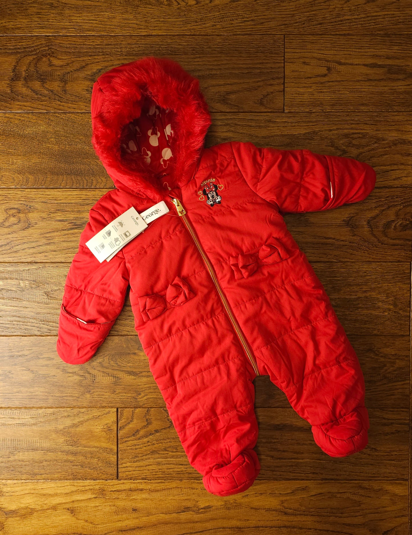 George Minnie Mouse Snowsuit Pramsuit 0-3 Months