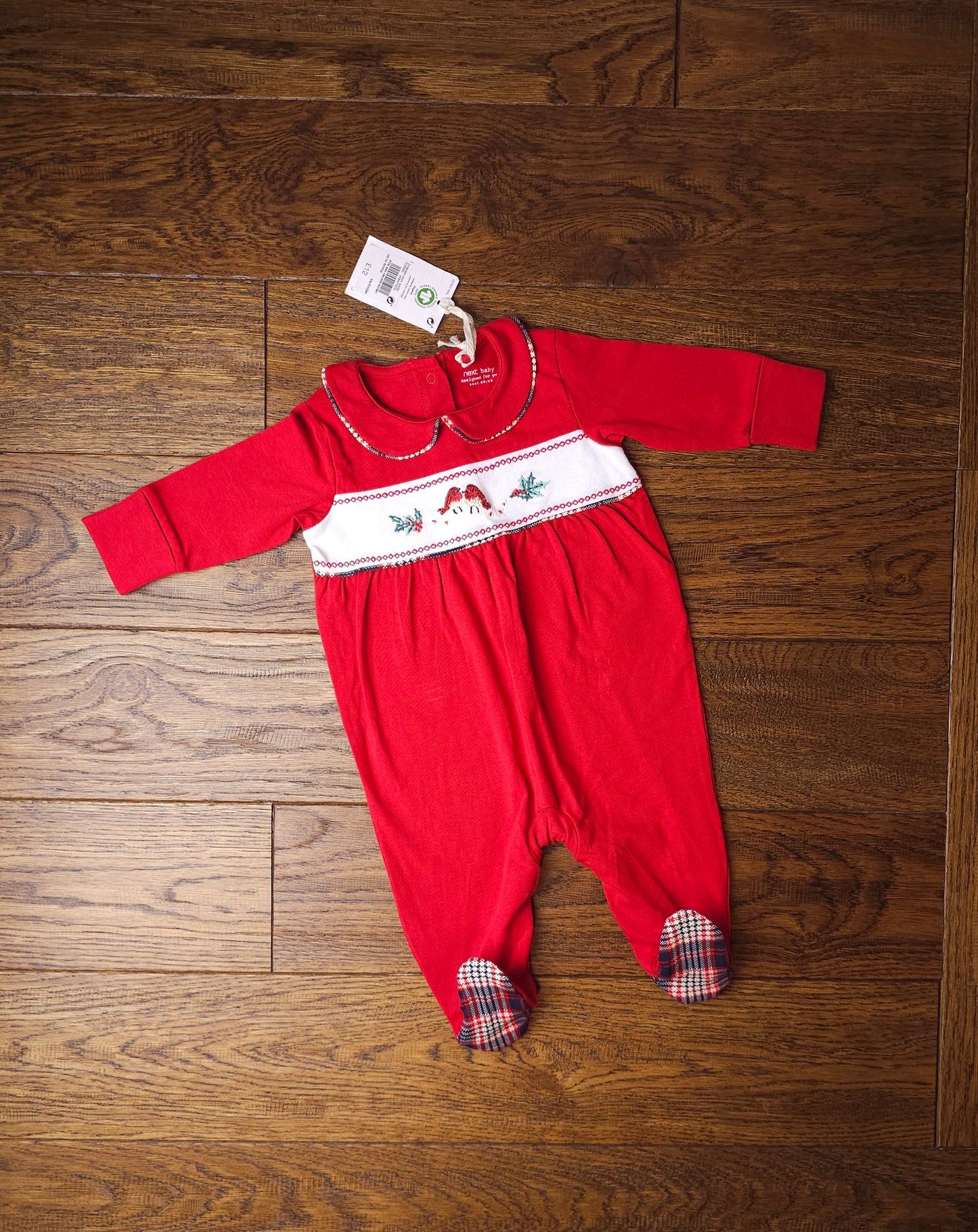 Next Embroidered Collared Christmas Robin Sleepsuit 0-3 Months