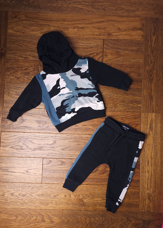 Next Awesome Dude Hoodie and Jogging Bottoms Camo Tracksuit Outfit 9-12 Months