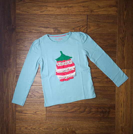Boden Layered Strawberry Ruffle Long Sleeve Top 8-9 Years