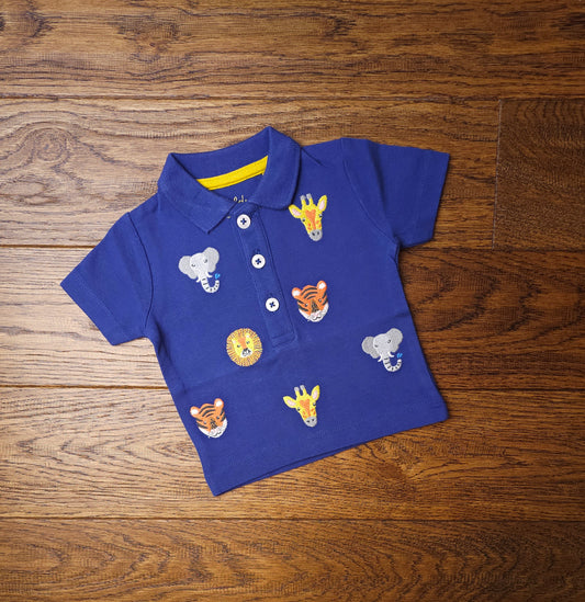 Boden Embroidered Safari Animal Polo Shirt 0-3 Months