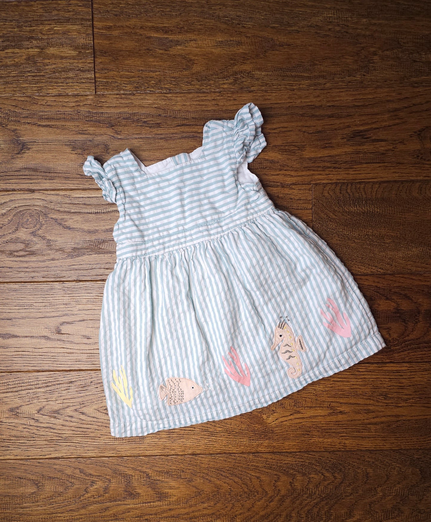 Marks and Spencer Striped Fish Seahorse Dress 6-9 Months
