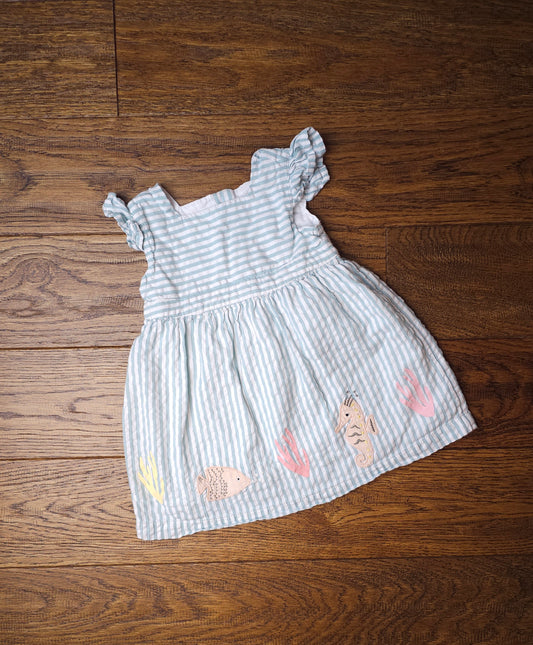 Marks and Spencer Striped Fish Seahorse Dress 6-9 Months