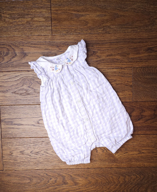 Marks and Spencer Gingham Embroidered Collar Romper 6-9 Months