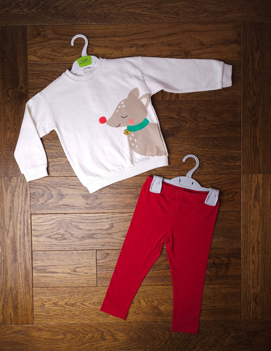 Marks and Spencer Rudolph Christmas Jumper and Leggings Outfit 2-3 Years