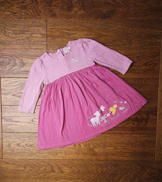 Mini Club 100% Cotton Striped Woodland Animal Dress 9-12 Months