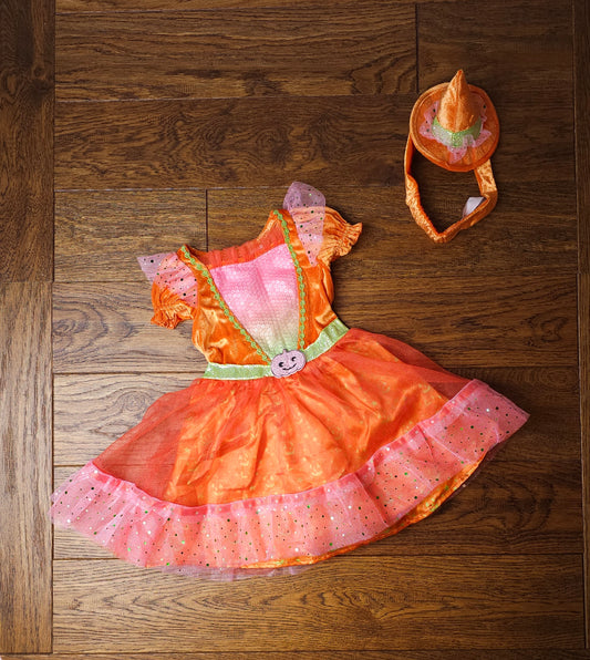 TU Pumpkin Dress with Matching Headband Hat 6-9 Months
