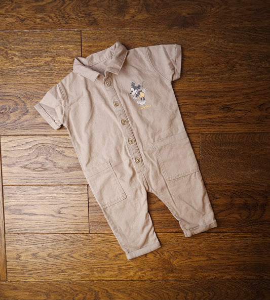 George Disney Mickey Mouse Boiler Suit Style Romper with Back Motif 0-3 Months