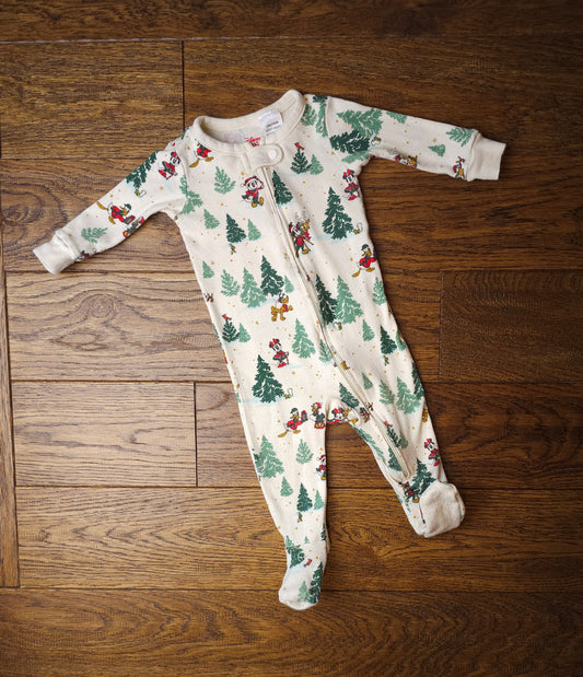 Disney Store Mickey and Minnie Mouse and Friends Zipped Christmas Sleepsuit 6-9 Months