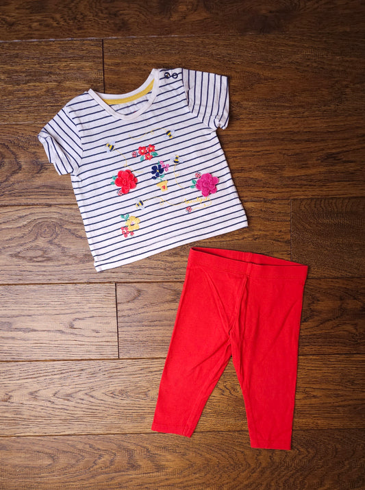 Mothercare Embroidered Bees and Flowers Top and Leggings Outfit Set 3-6 Months
