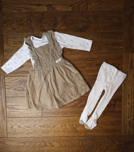 Mothercare Disney Classics Embroidered Cord Dress Outfit Set with Tights 6-9 Months